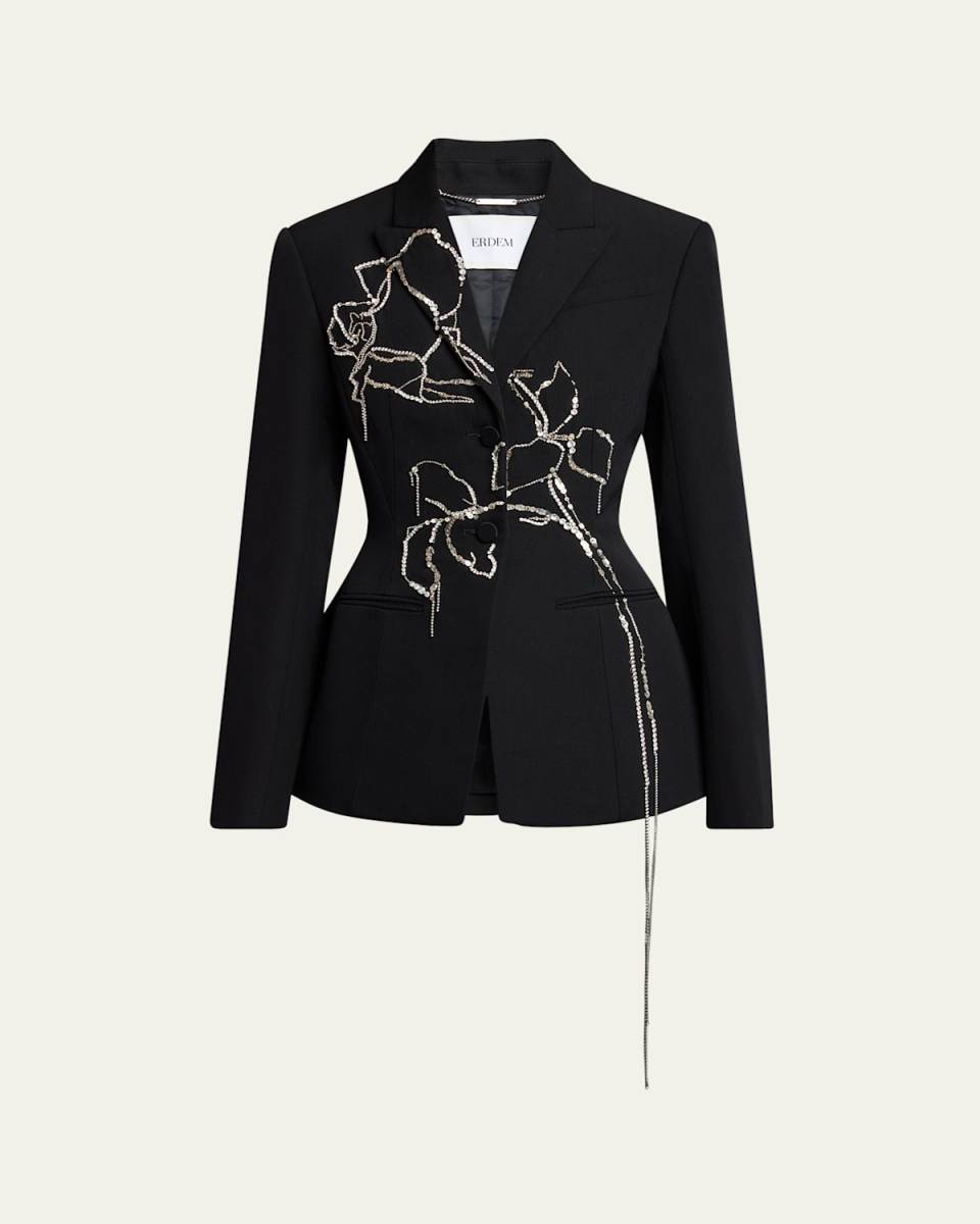 Floral Crystal Fitted Wool Blazer